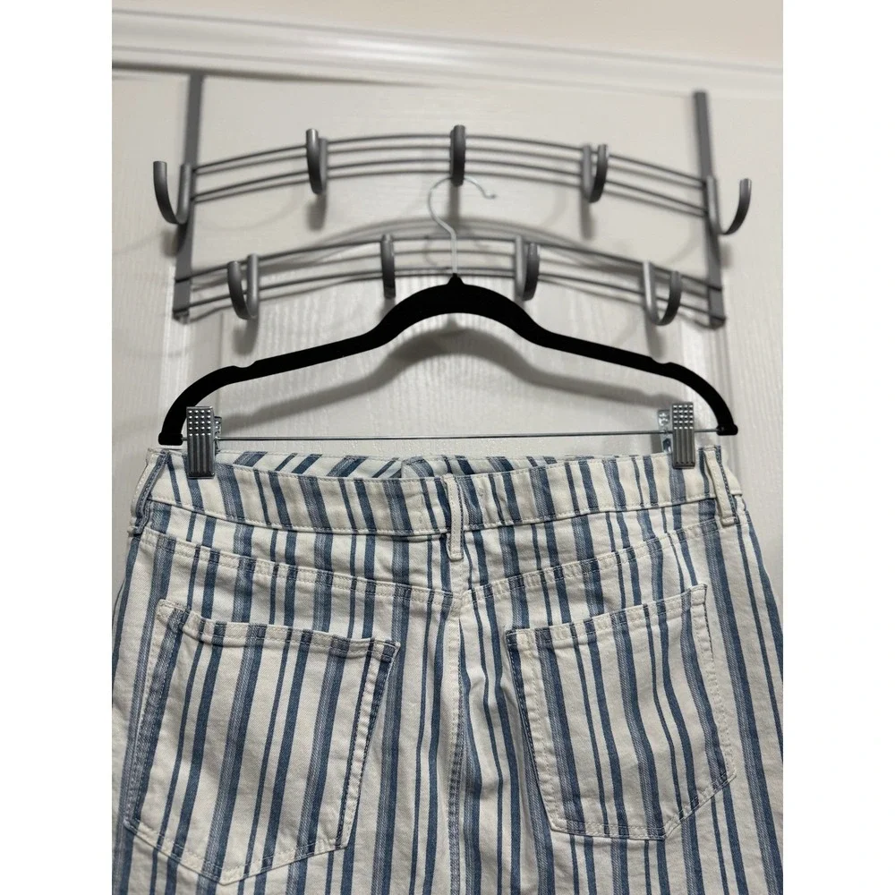 Loft Blue White Striped Denim Mini Skirt Womens 12 Cotton‎ Stretch coastal